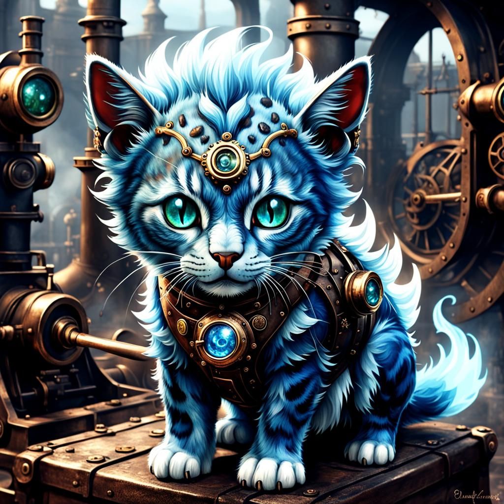 Steampunk Mythical Pet with Emerald Eyes