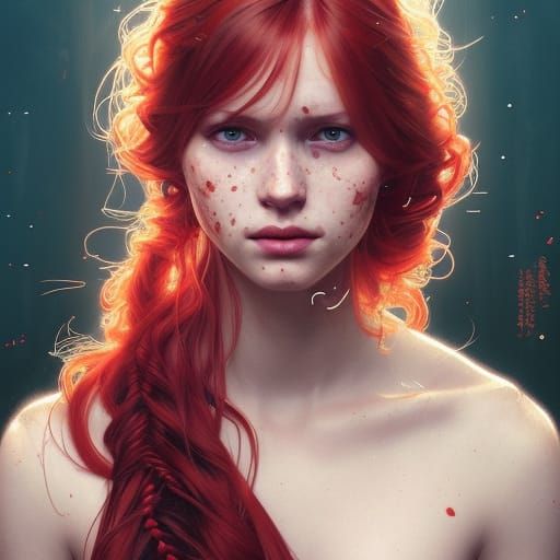Freckled Girl with Braids: Hyperdetailed Portrait