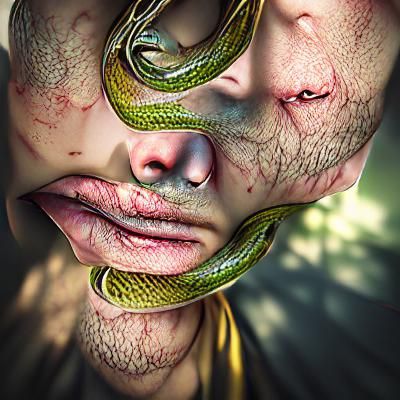 Snakes Wrapped Around a Face in Hyperrealism
