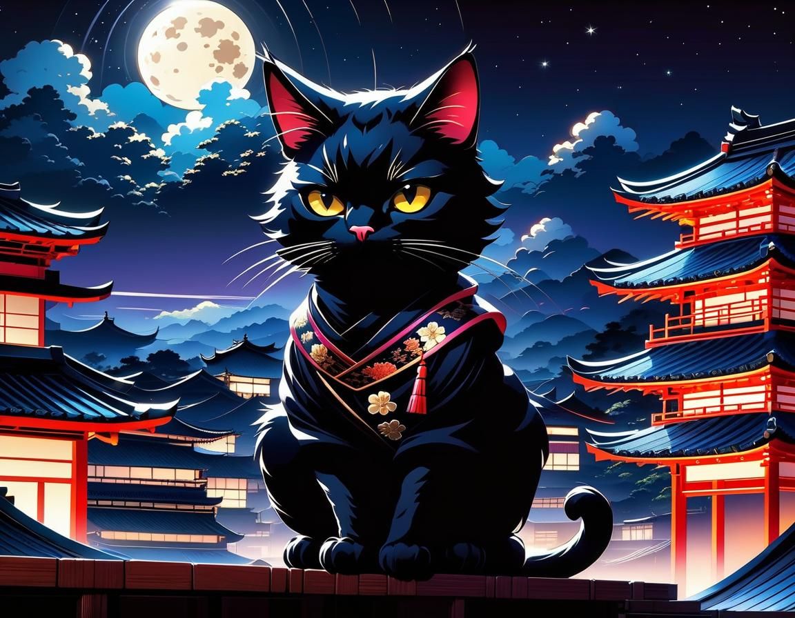 Black cat, Japanese scene