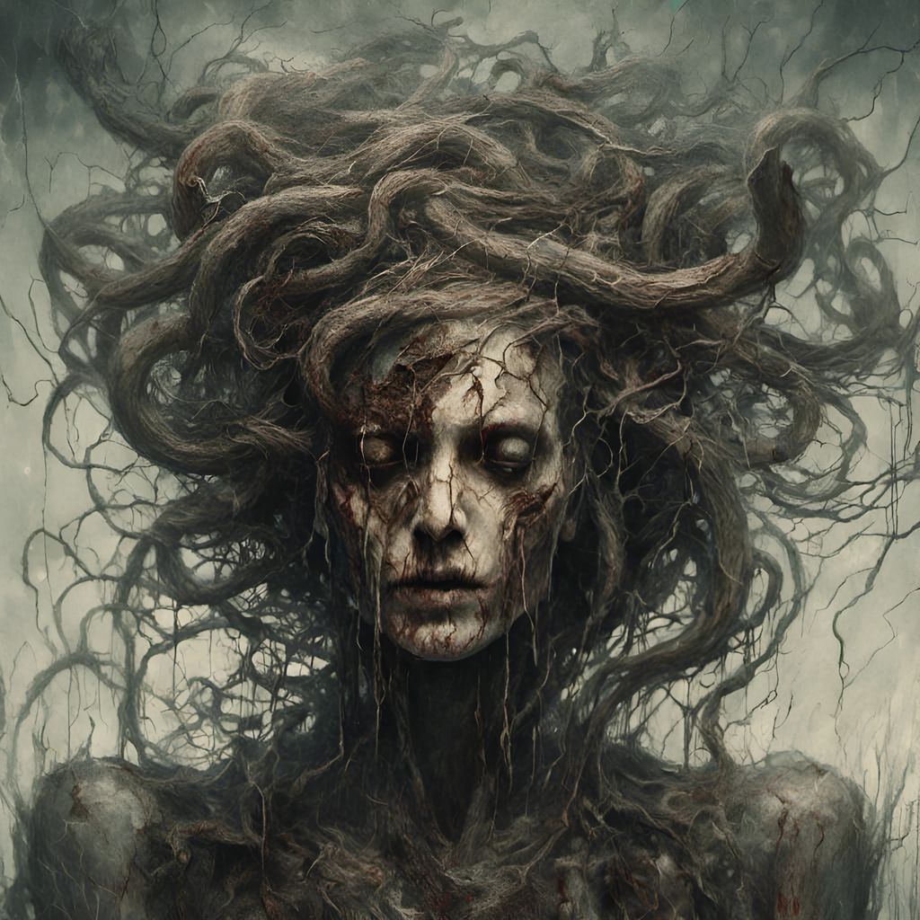 Macabre Medusa in Ominous Thunderstorm