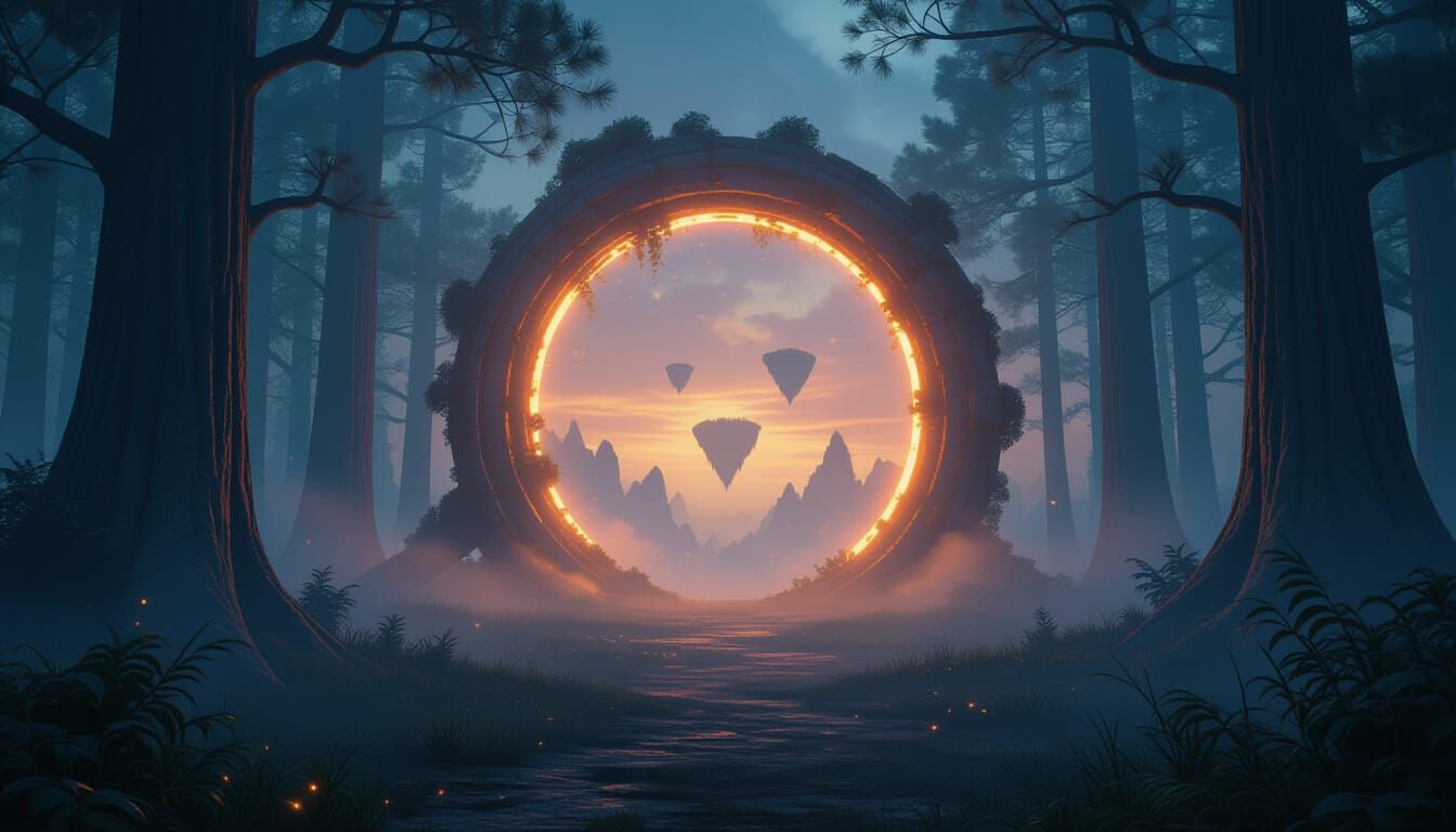 Ethereal Portal in Misty Forest Clearing