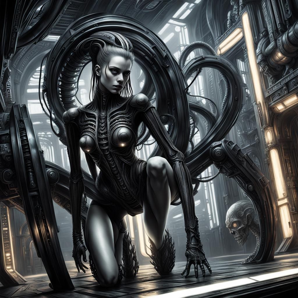 Gothic Cyberpunk Woman in Hyperrealistic Art Style