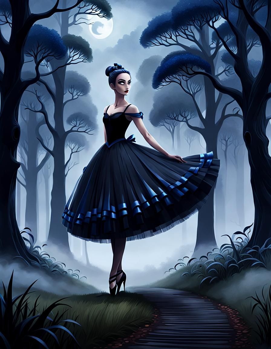 Gothic Ballerina in Gloomy Landscape, Digital Art