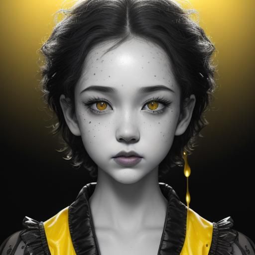 Sad Baby Clown with Yellow Tears: Hyperrealistic Portrait