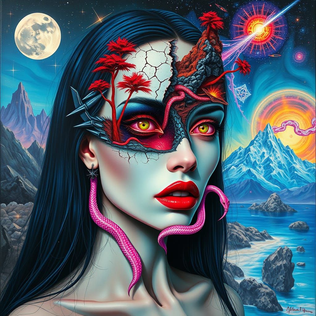 Surreal Biomechanical Portrait in a Giger-Inspired Style