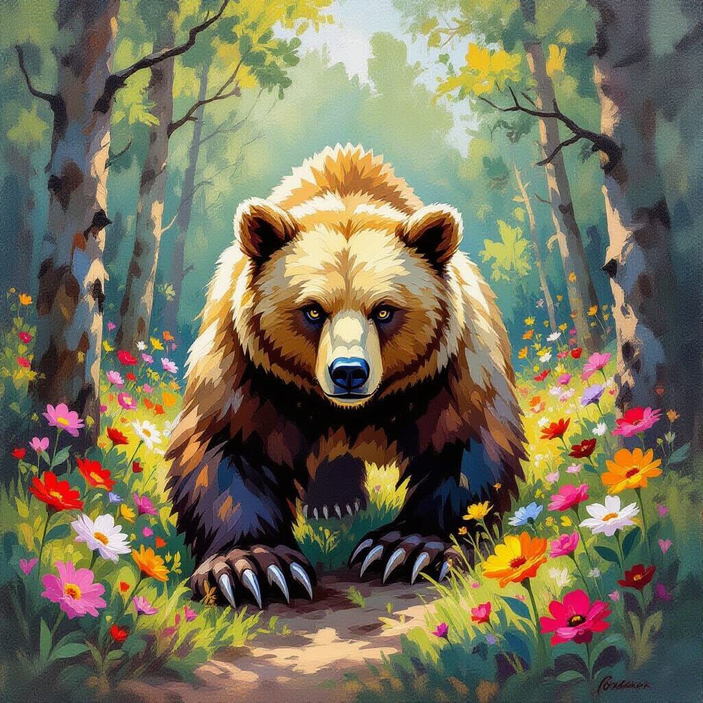 Impressionist Forest Creature Blooms a Floral Trail