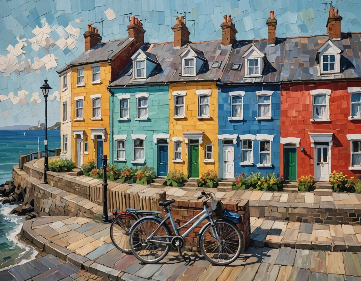 Colorful Terraced Houses: An Impasto Seascape