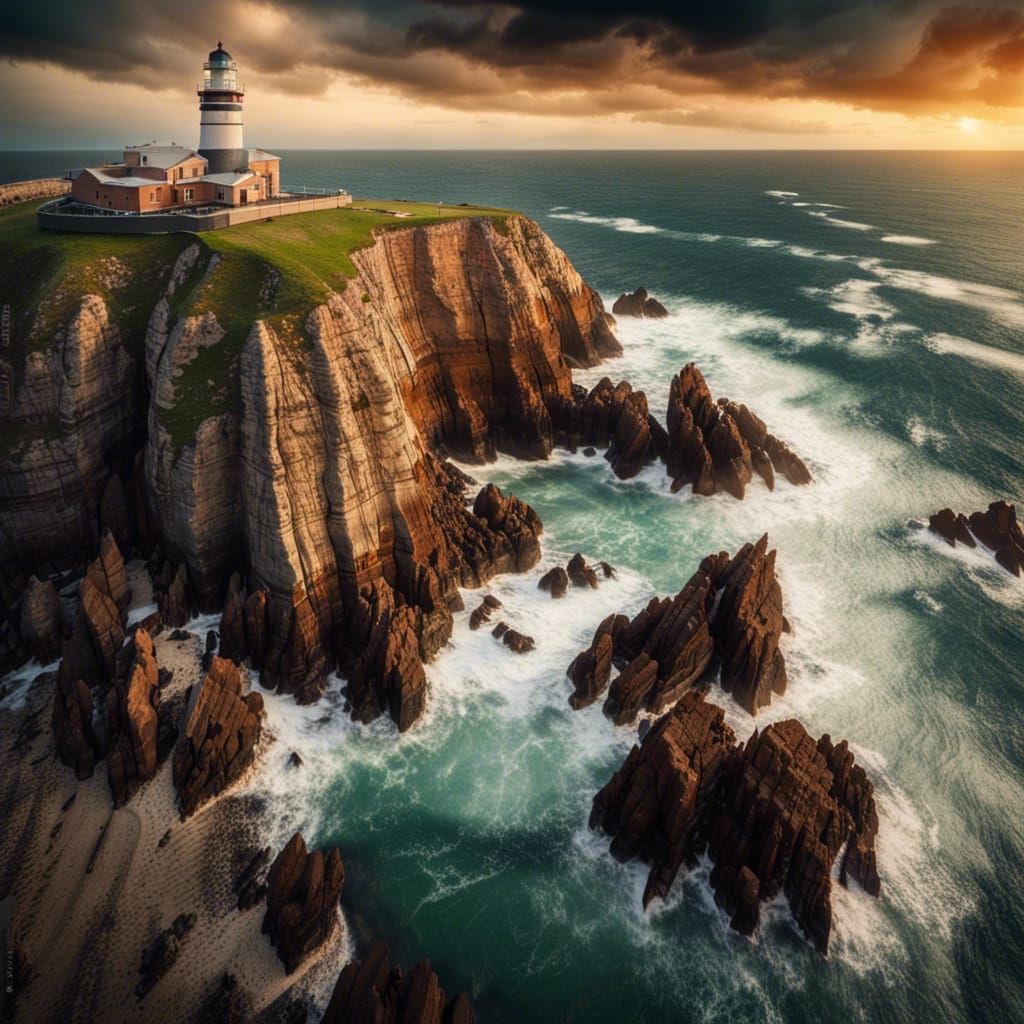 Stormy Sunset on Rocky Shorelines: Fantasy Art