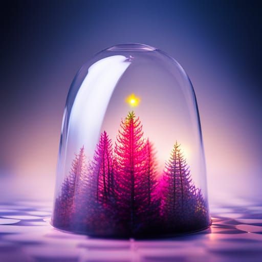 Neon Trees in Crystal Bell Jar with Galaxy Lights