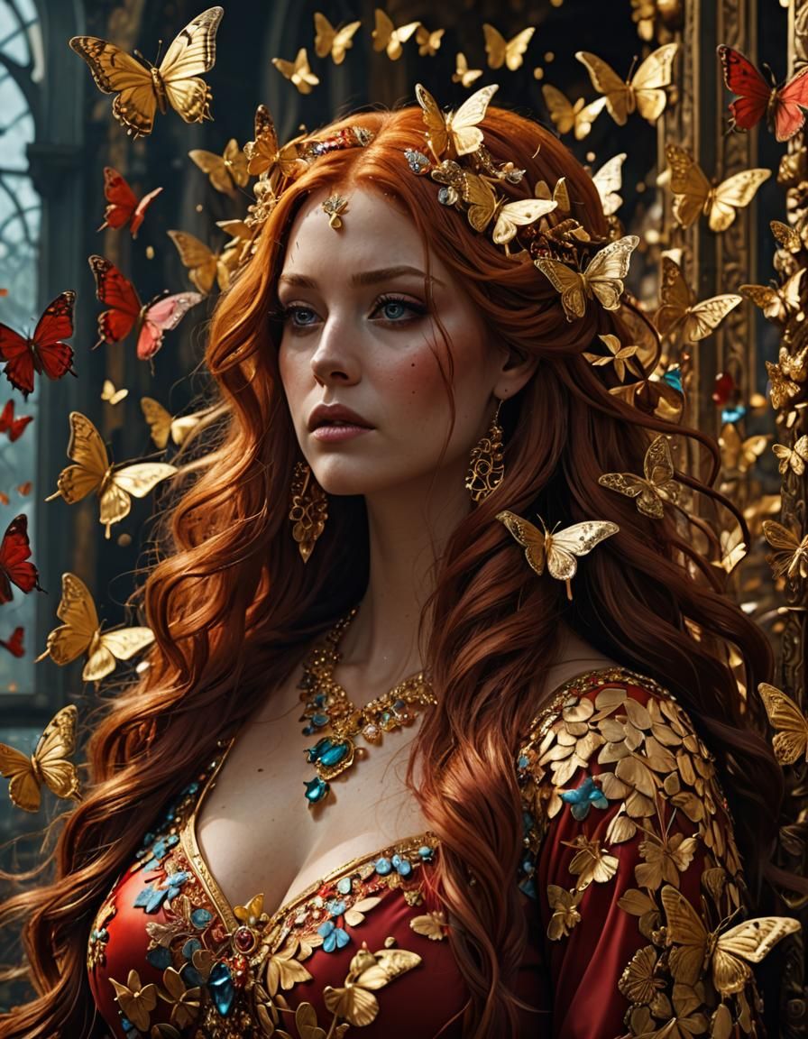 Woman with Butterflies: Hyperrealistic Digital Matte Paintin...