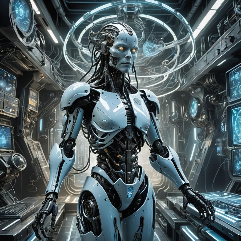 Cyborg in Futuristic Lab: A Biopunk Vision