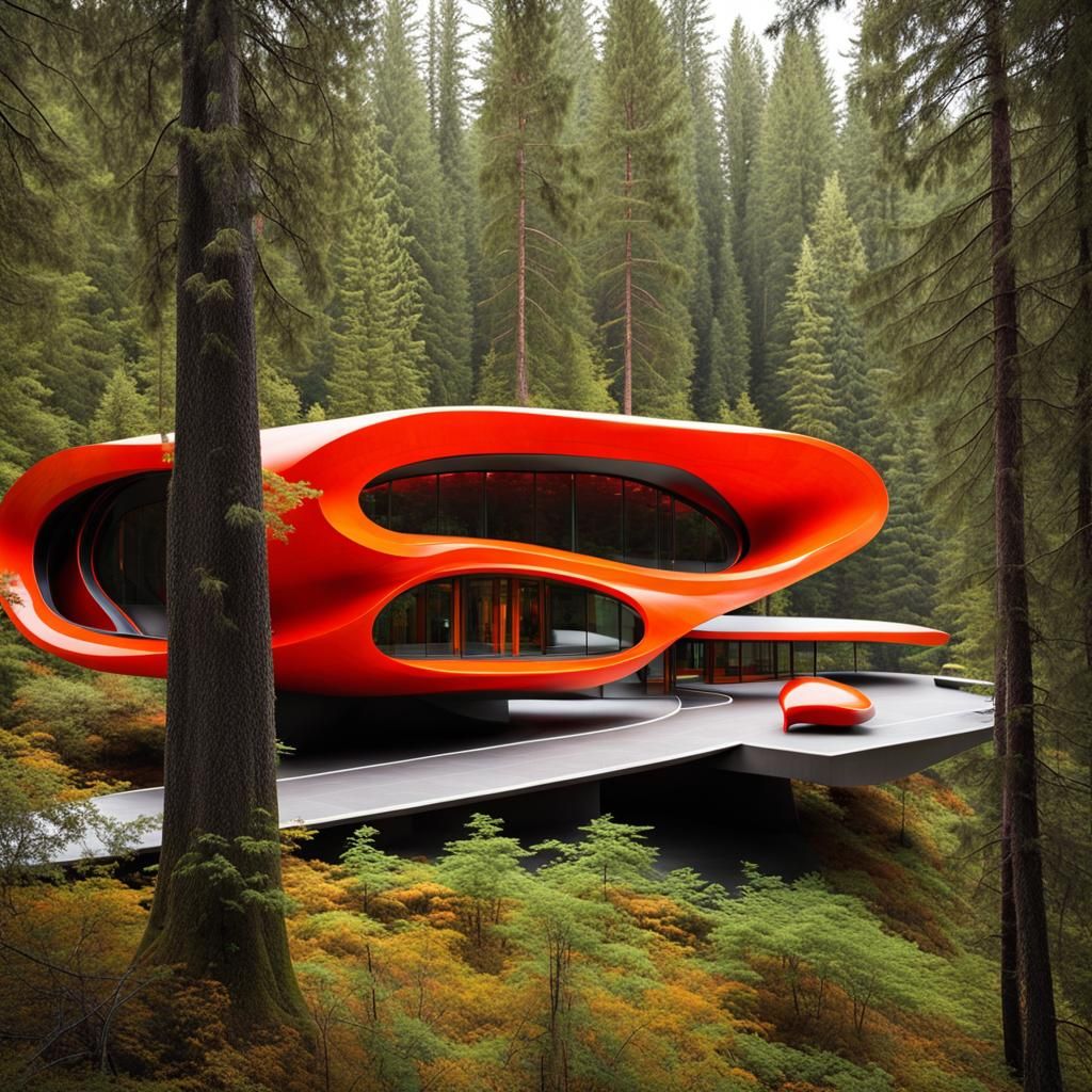 Retro-Futuristic Masterpiece in Alaska Forest