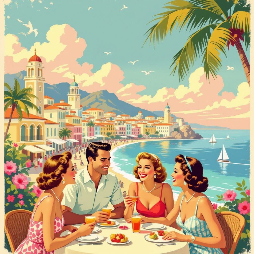 Vintage 1950s Paradise City Travel Poster