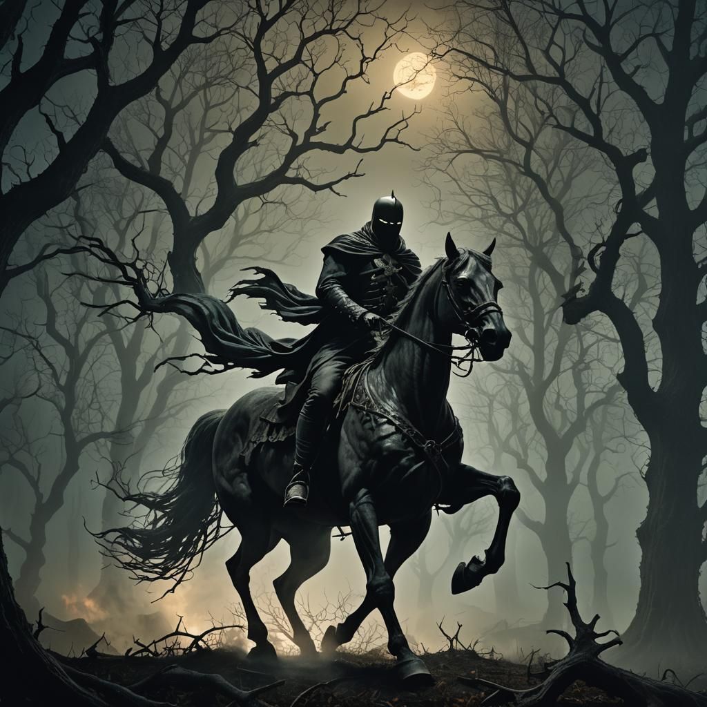 Headless Horseman in Dark Forest, Surreal Horror