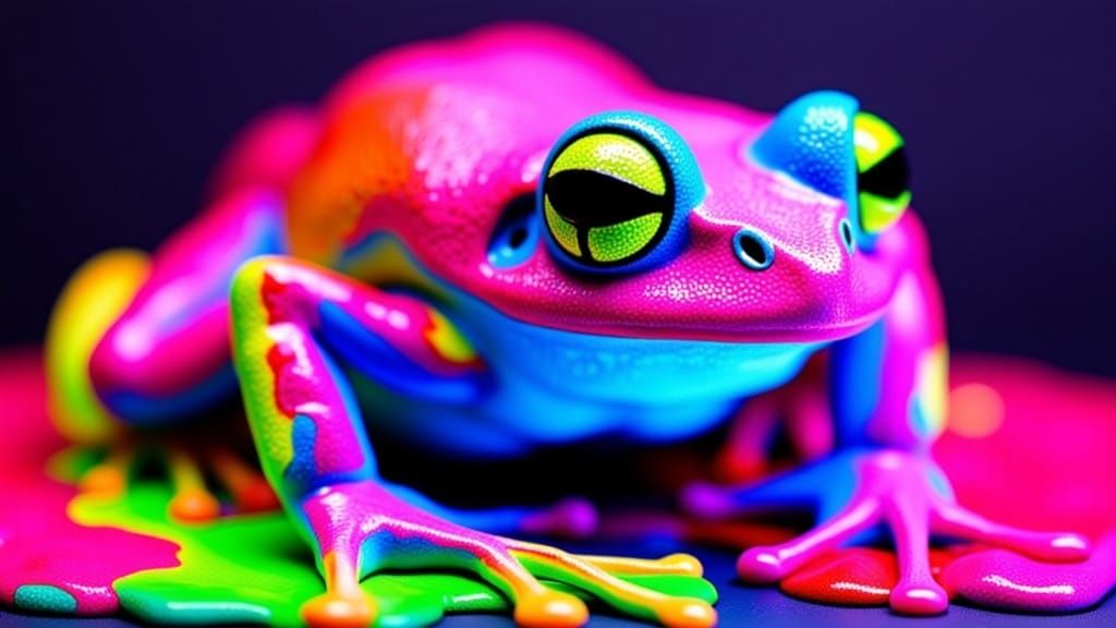Neon Frog in Wax Model Art, Capturing the Turmoil of Schizoa...