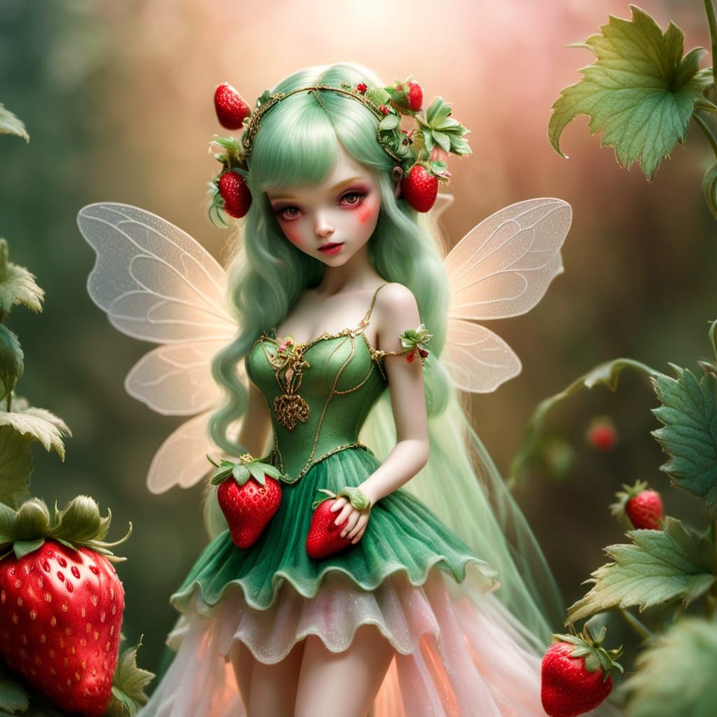 Strawberry Fairy Doll in Ethereal Fantasy Style