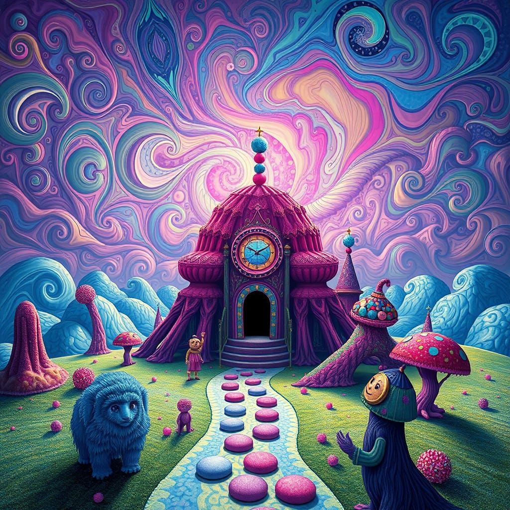 Vibrant Candyland Realm in Whimsical Gouache Style