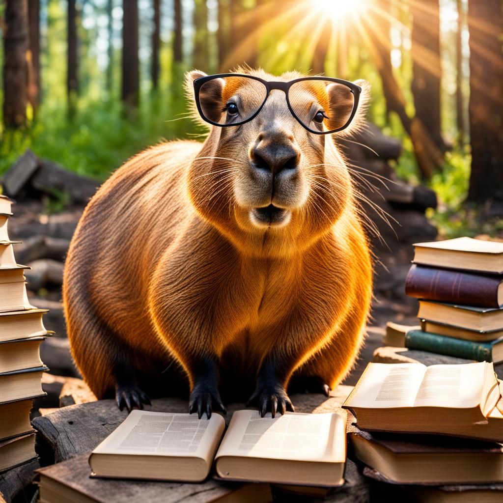Capybara Reader in Sunny Forest