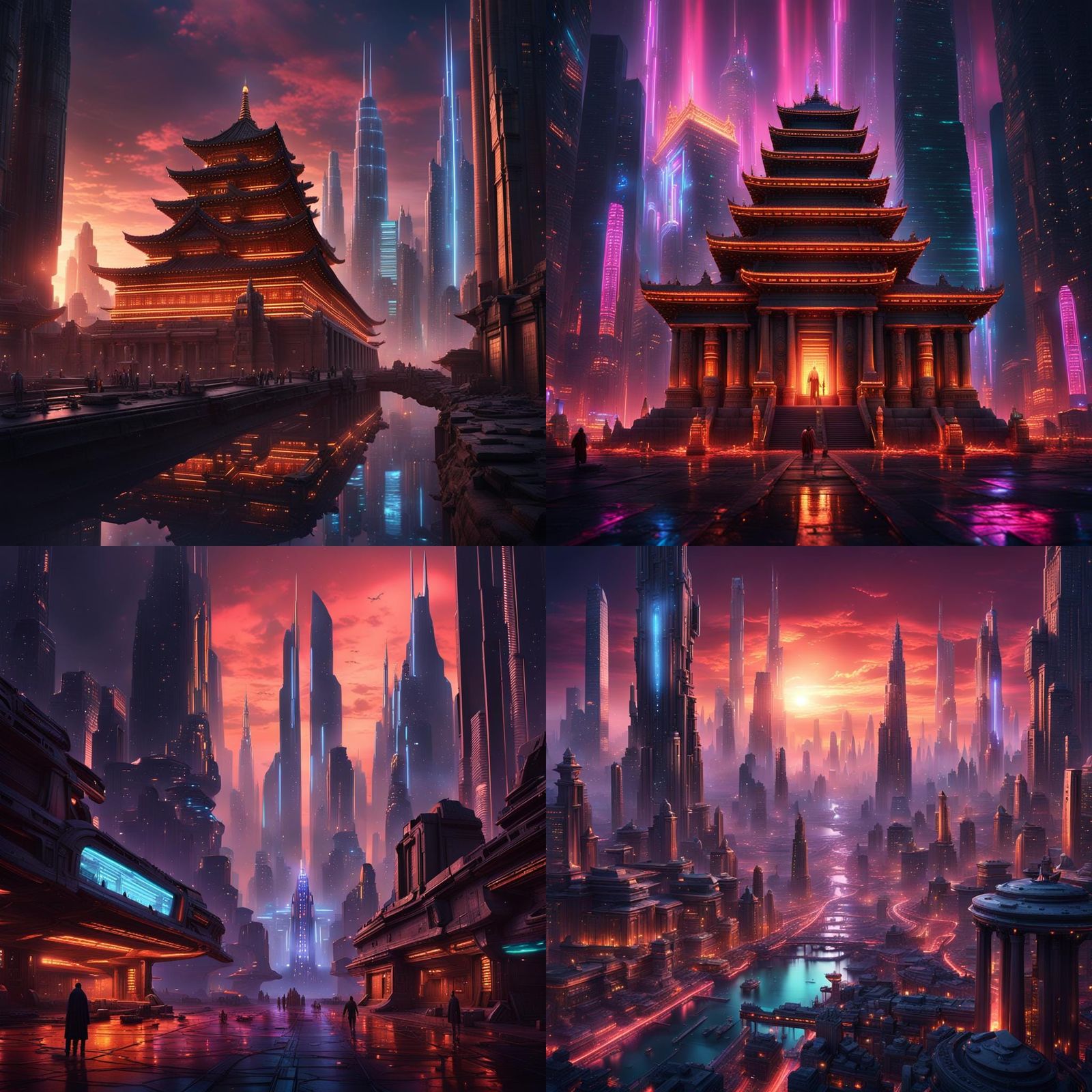 Futuristic City Under Twilight Sky: Digital Matte Painting