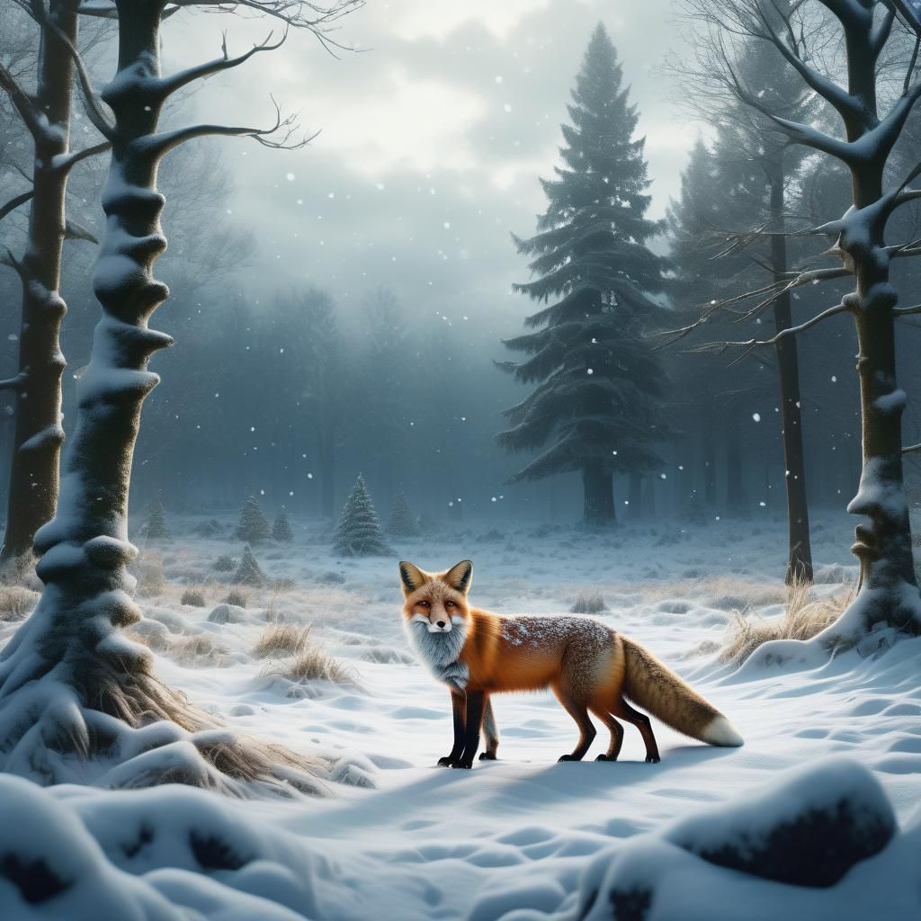 Fox in Snowy Woods: Digital Matte Painting