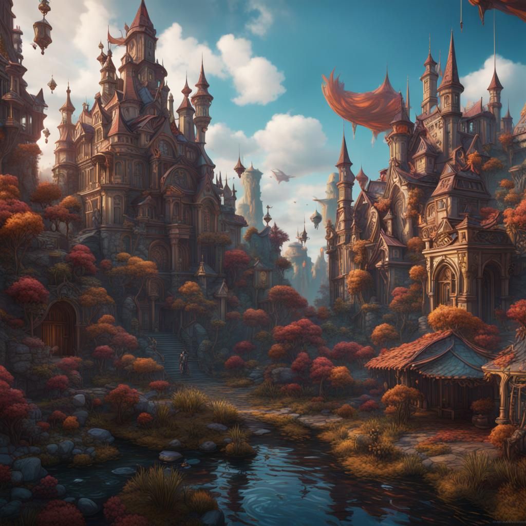 Fantastical Maximalist Landscape in Deep Color