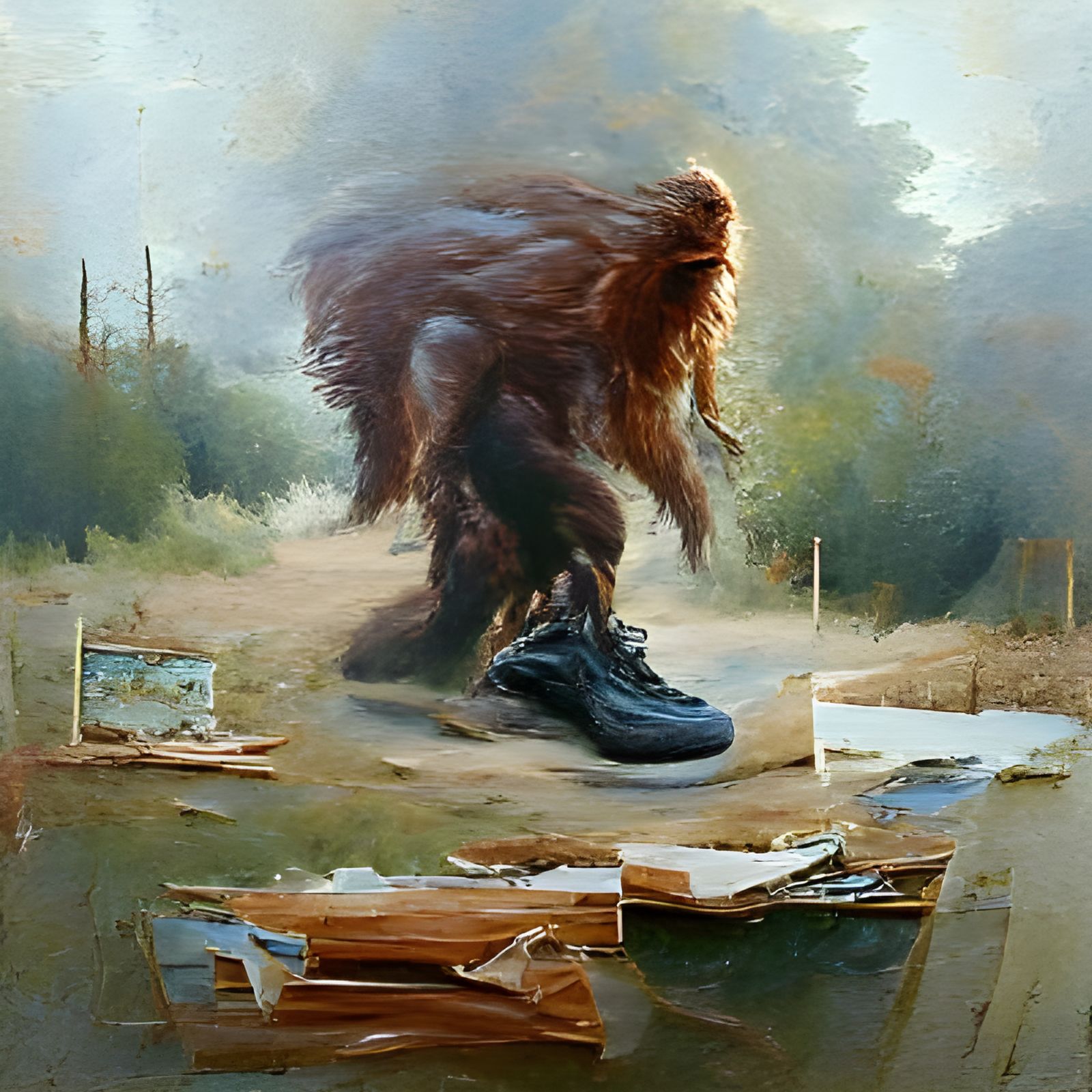 Detailed Oil Painting of Bigfoot in Forest