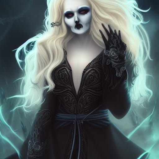 Necromancer Woman with Skull and Crow, Fantasy Art