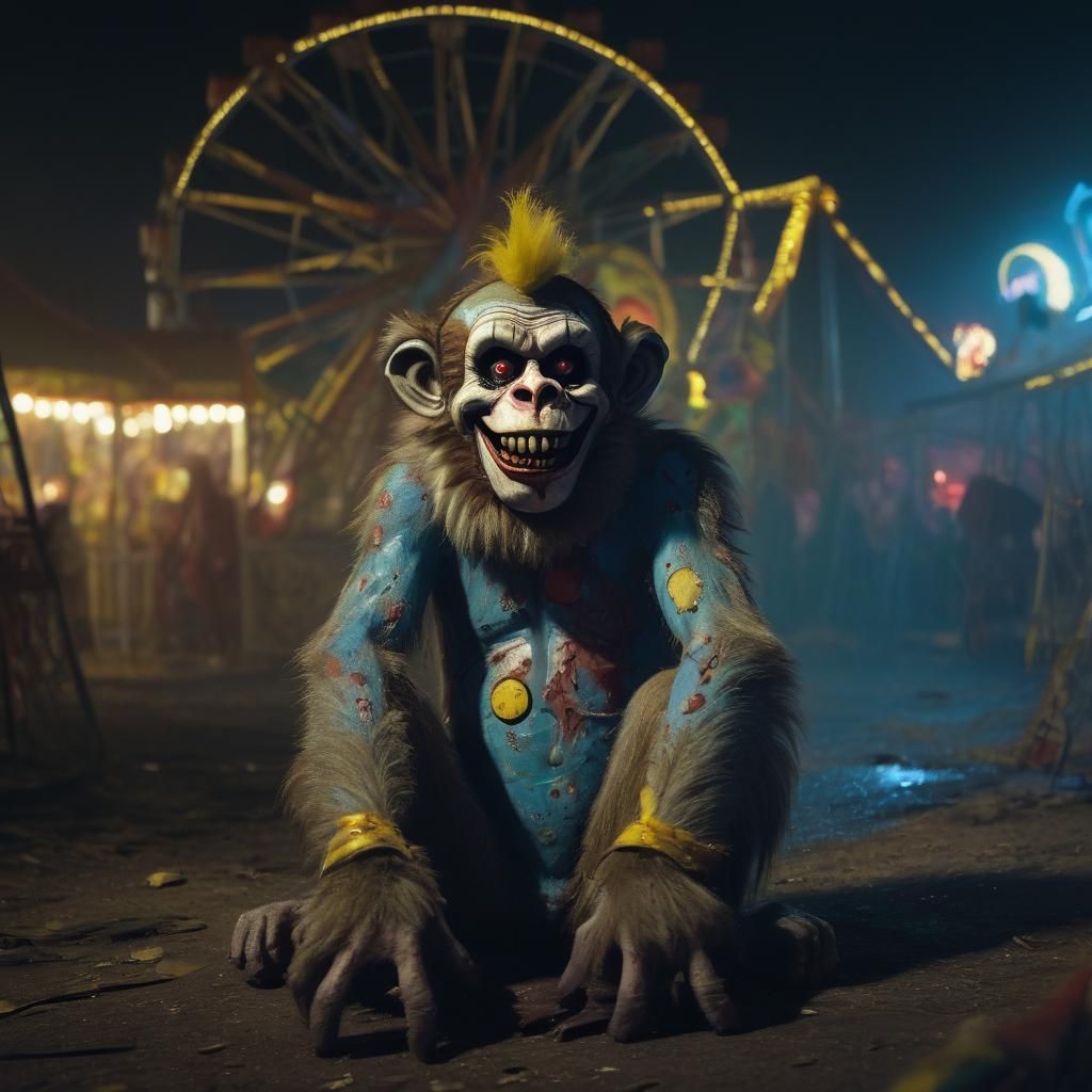 Zombie Monkey Clown in Abandoned Carnival