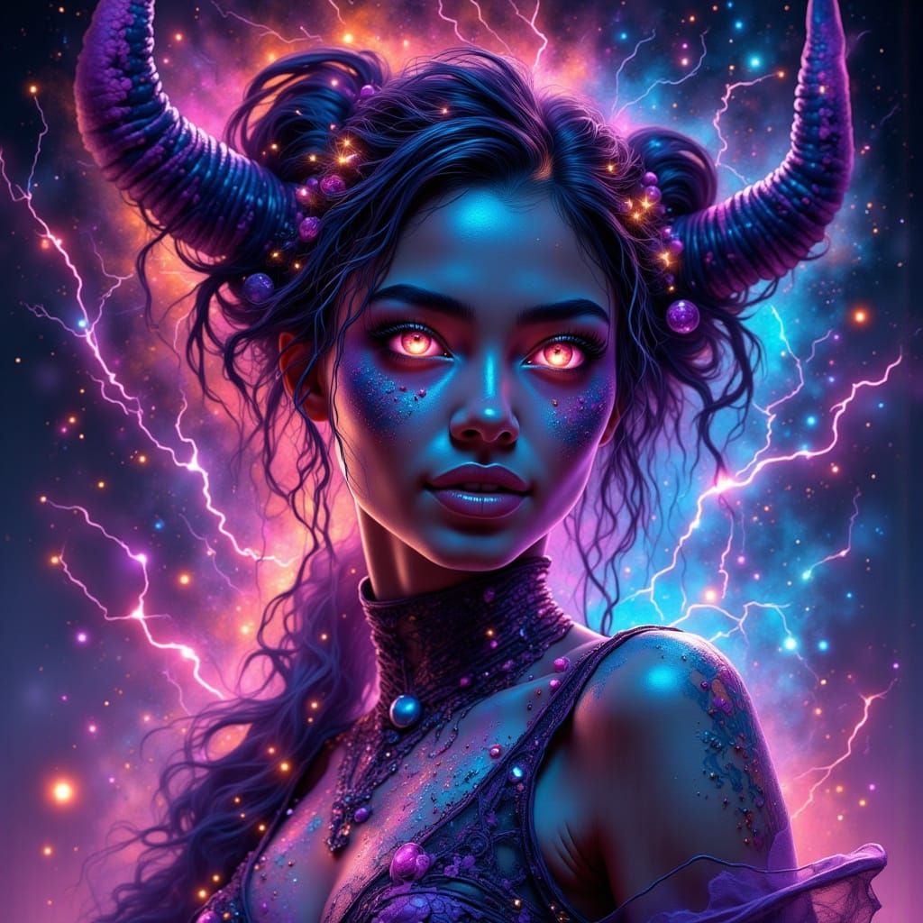 Electric Djinn with Neon Lightning: Photorealistic Style