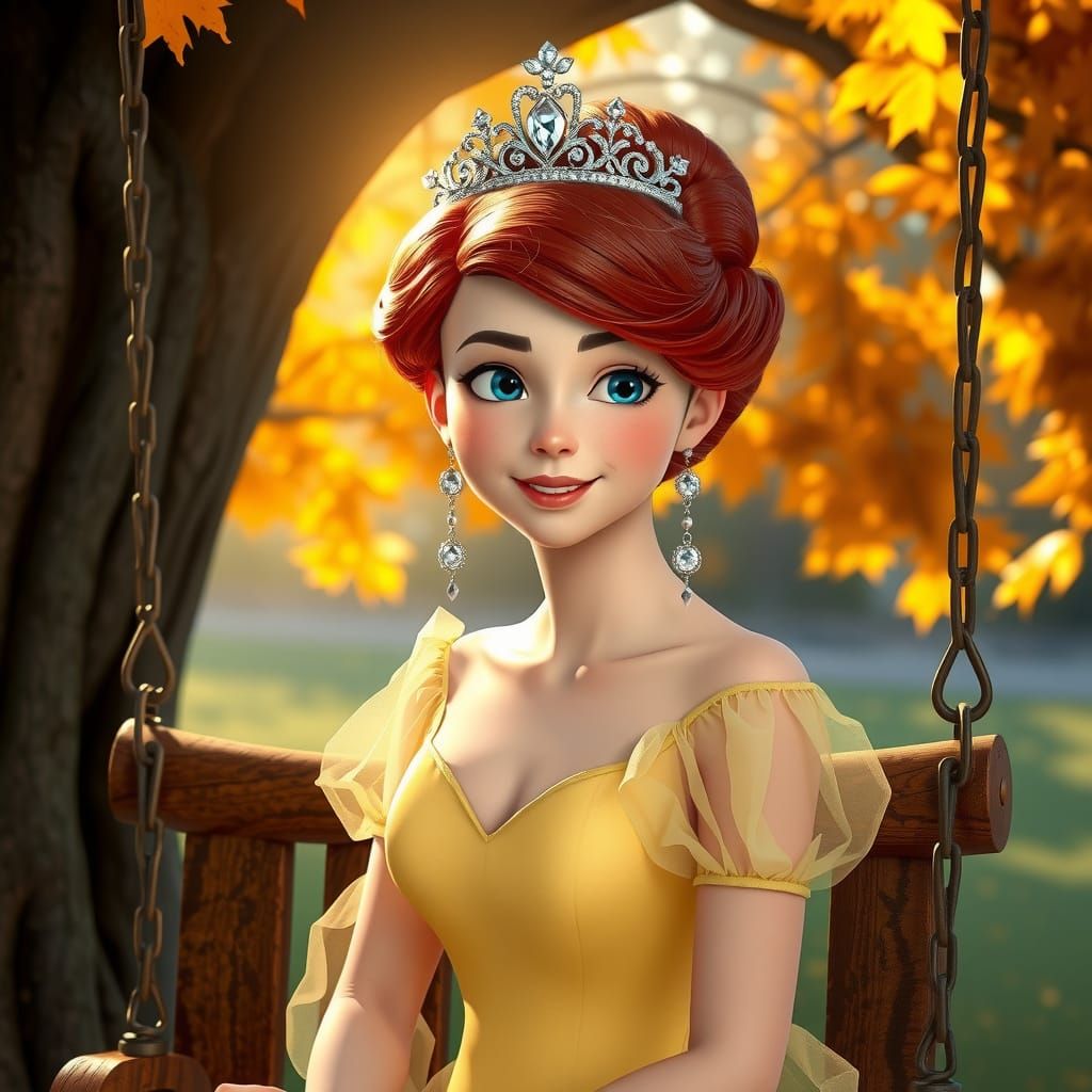 Princess Anastasia in Autumn Sunlight on Swing