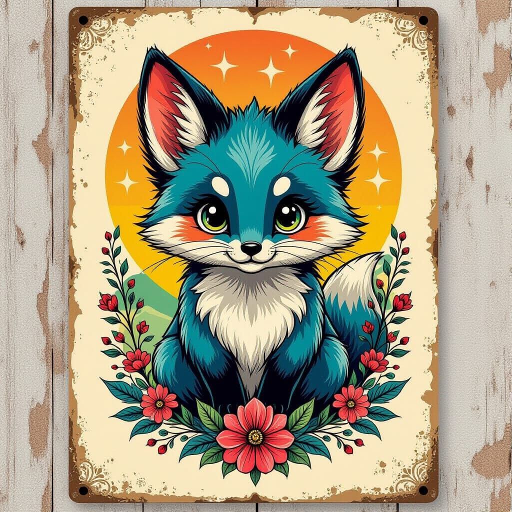 Whimsical Tattoo Critters on Vintage Poster