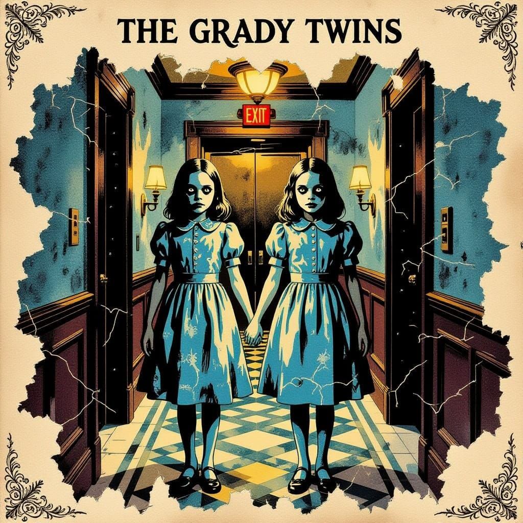 Ethereal Grady Twins in Vintage Retro Horror Illustration