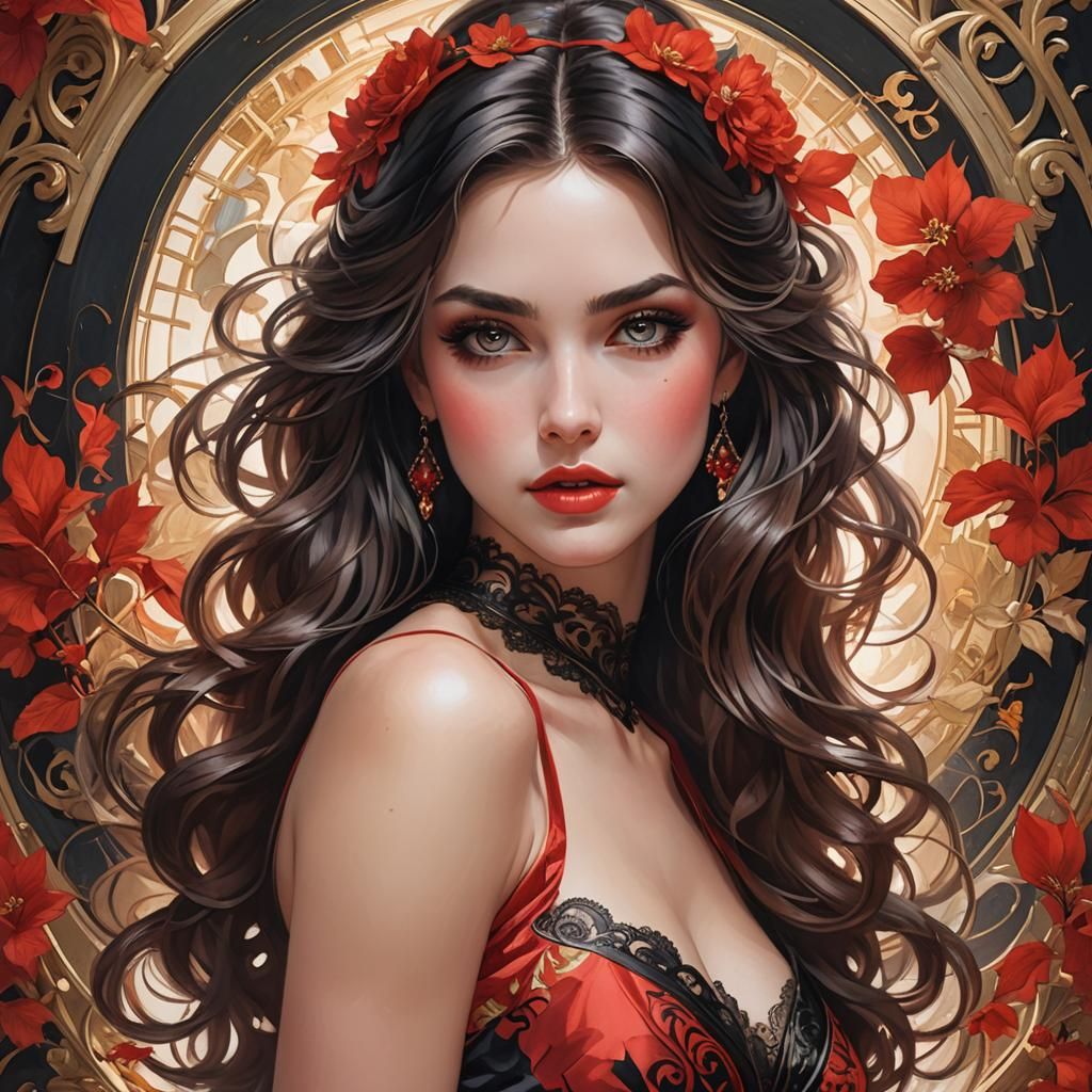 Elegant Woman in Red and Black Dress