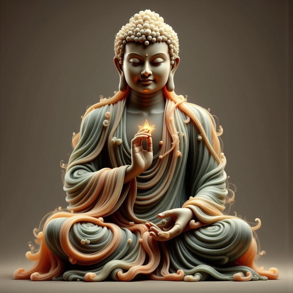 Enigmatic Buddha Amidst Celestial Energy