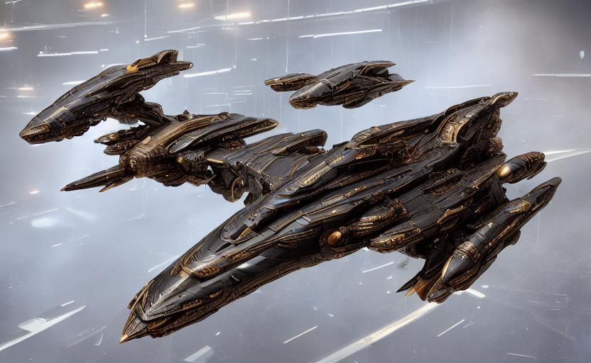 Cosmicpunk Starship with Intricate Metallic Details
