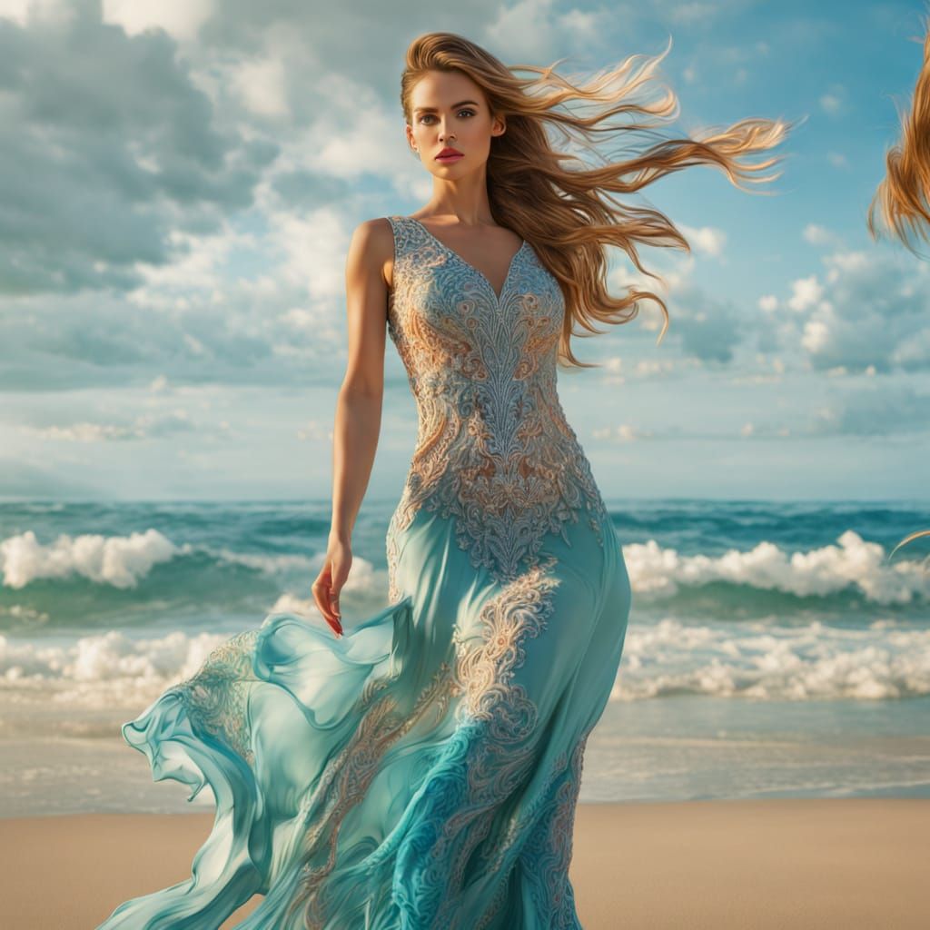 Vibrant Dress on Tropical Beach at Sunset