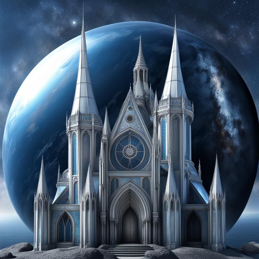 Gothic Cathedral House in a Metallic Galaxy