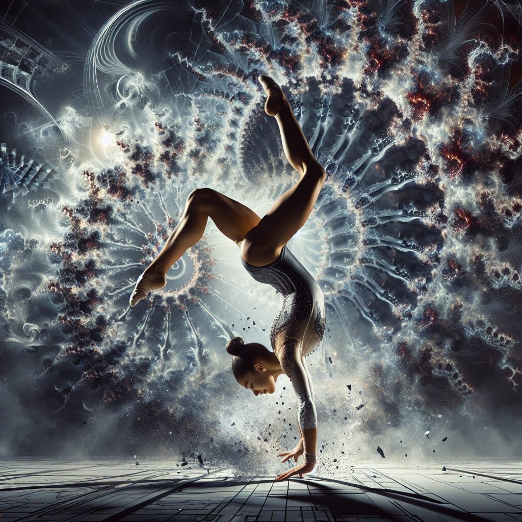 Gymnast Tumbling Through Fractal Expanse with Epic Lighting