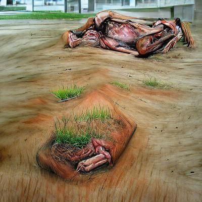 Hyperrealistic Rotting Corpse on the Ground