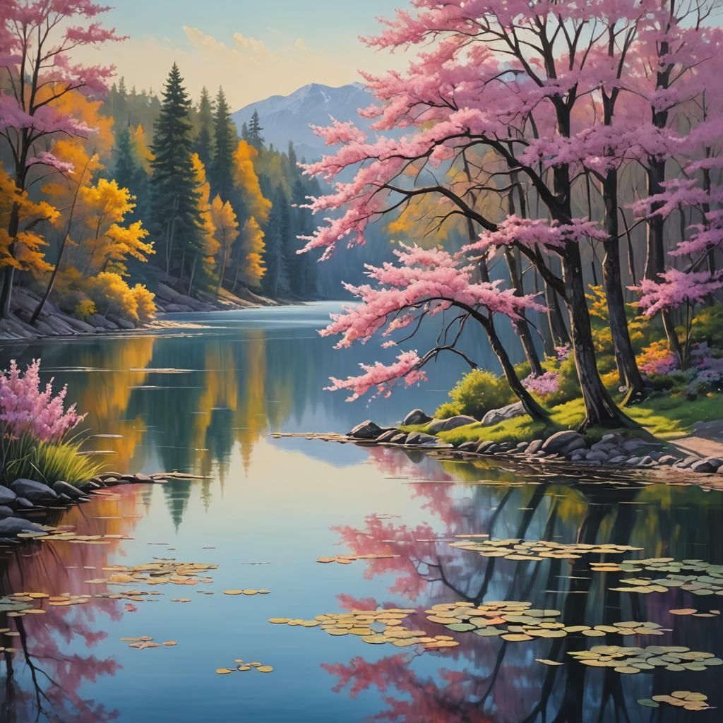 Pastel Alpine Lake Oil Painting Masterpiece
