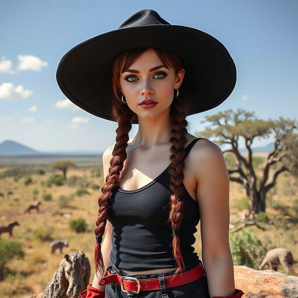 Gothic Safari Goddess in Savannah Panorama