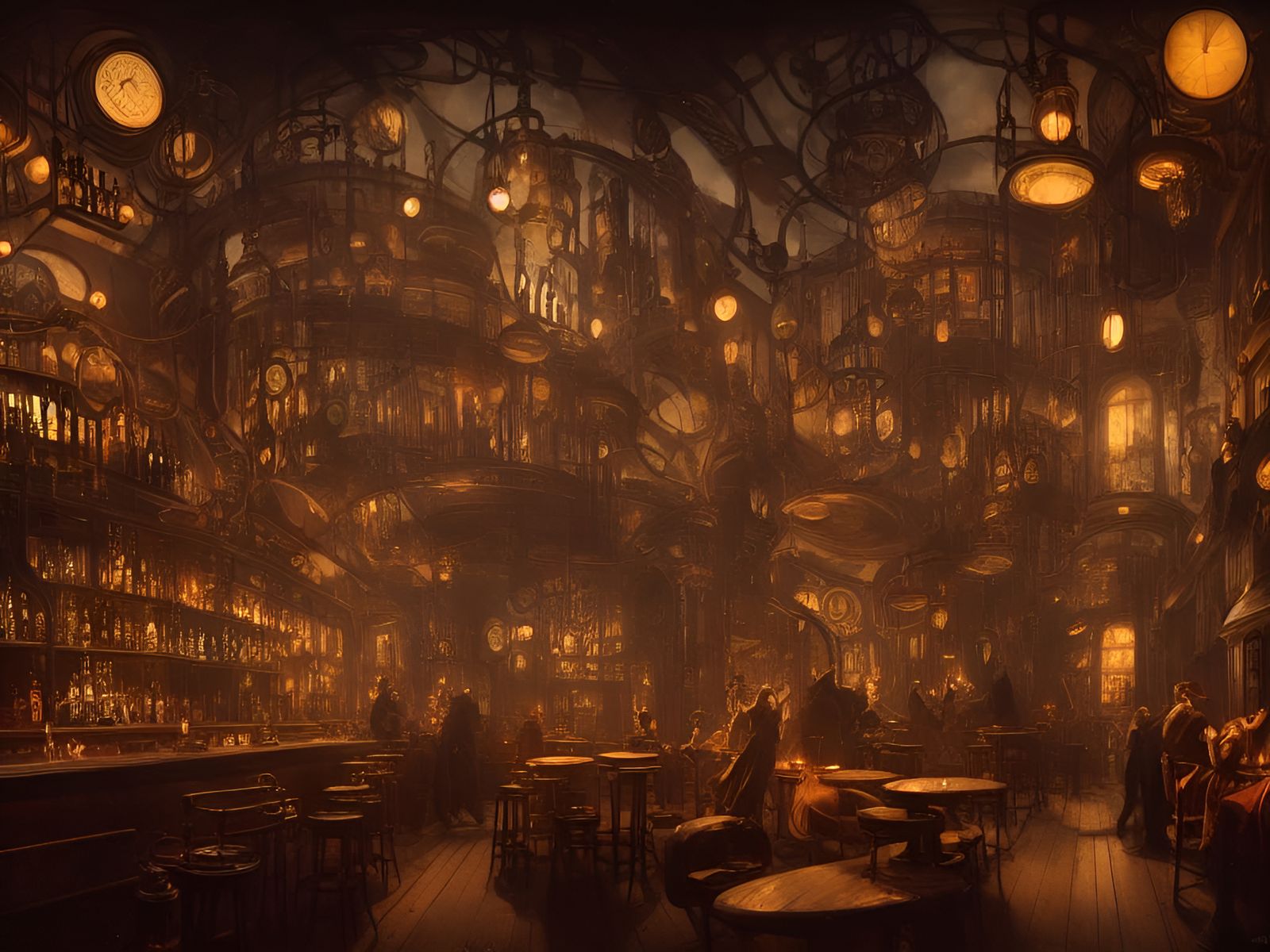 Steampunk Lounge Bar and Alchemist Shop in Matte Painting