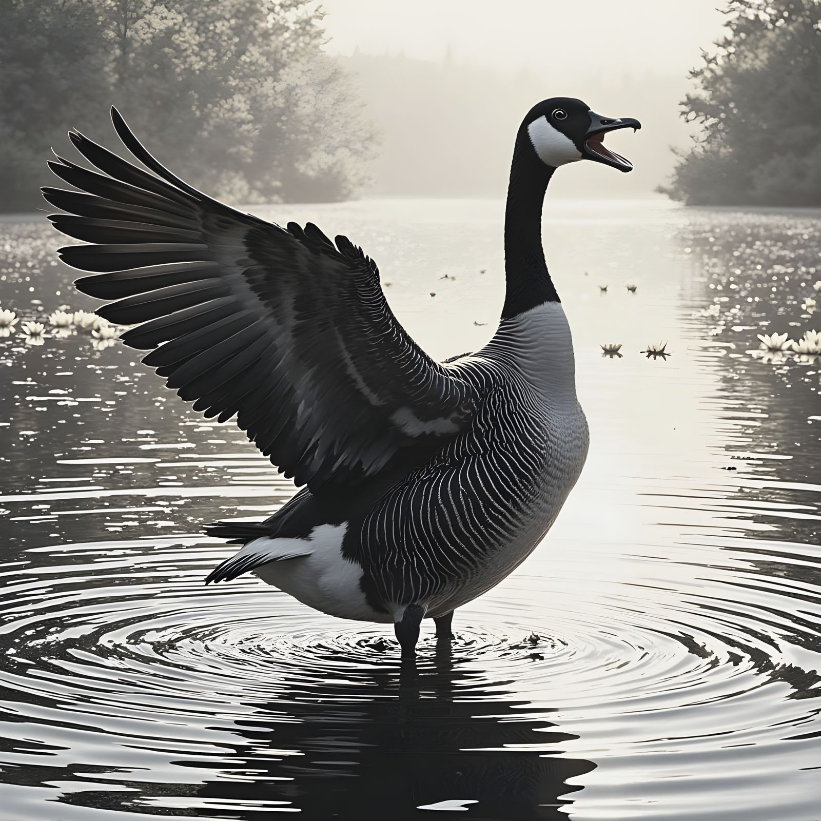 Canadian Goose Honking: Linoleum Print Style