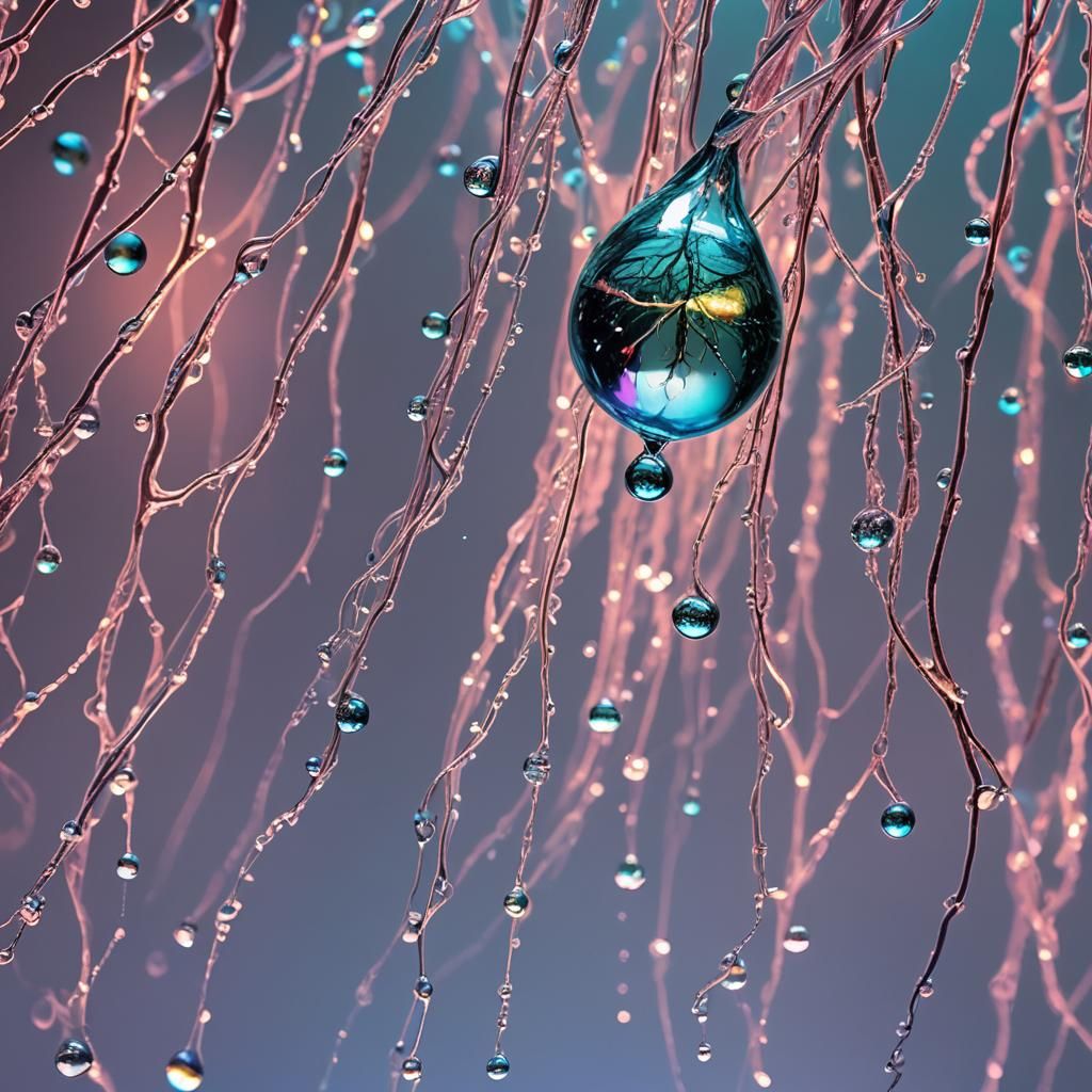 Surreal Bioluminescent Water Droplet in Dreamlike Macro