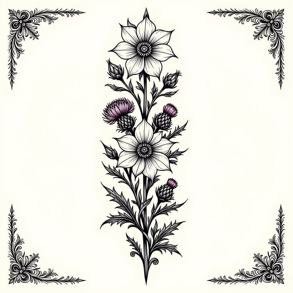 Floral Tattoo Design in Black Stippling