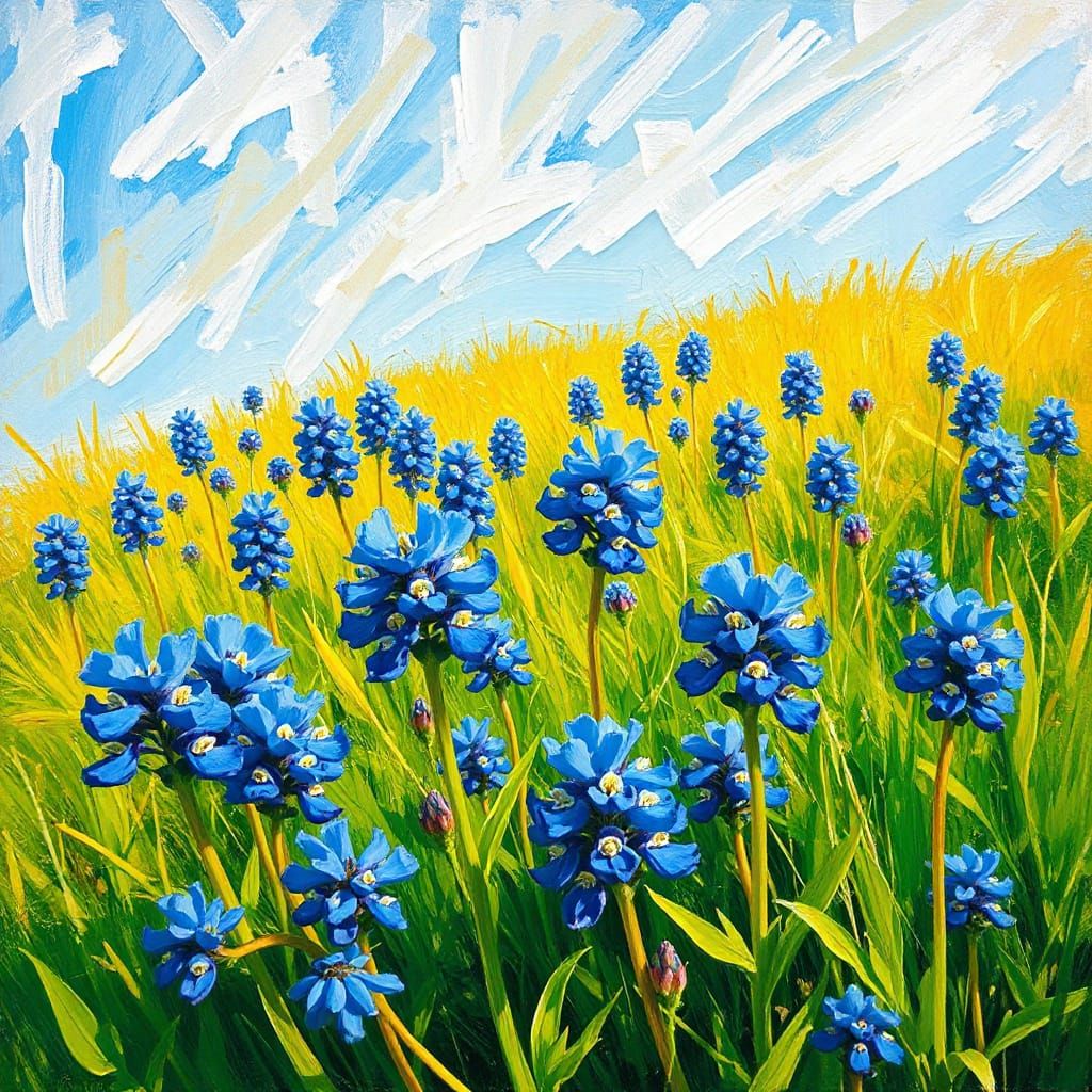 Texas Bluebonnets in Vibrant Neo-Impressionist Style