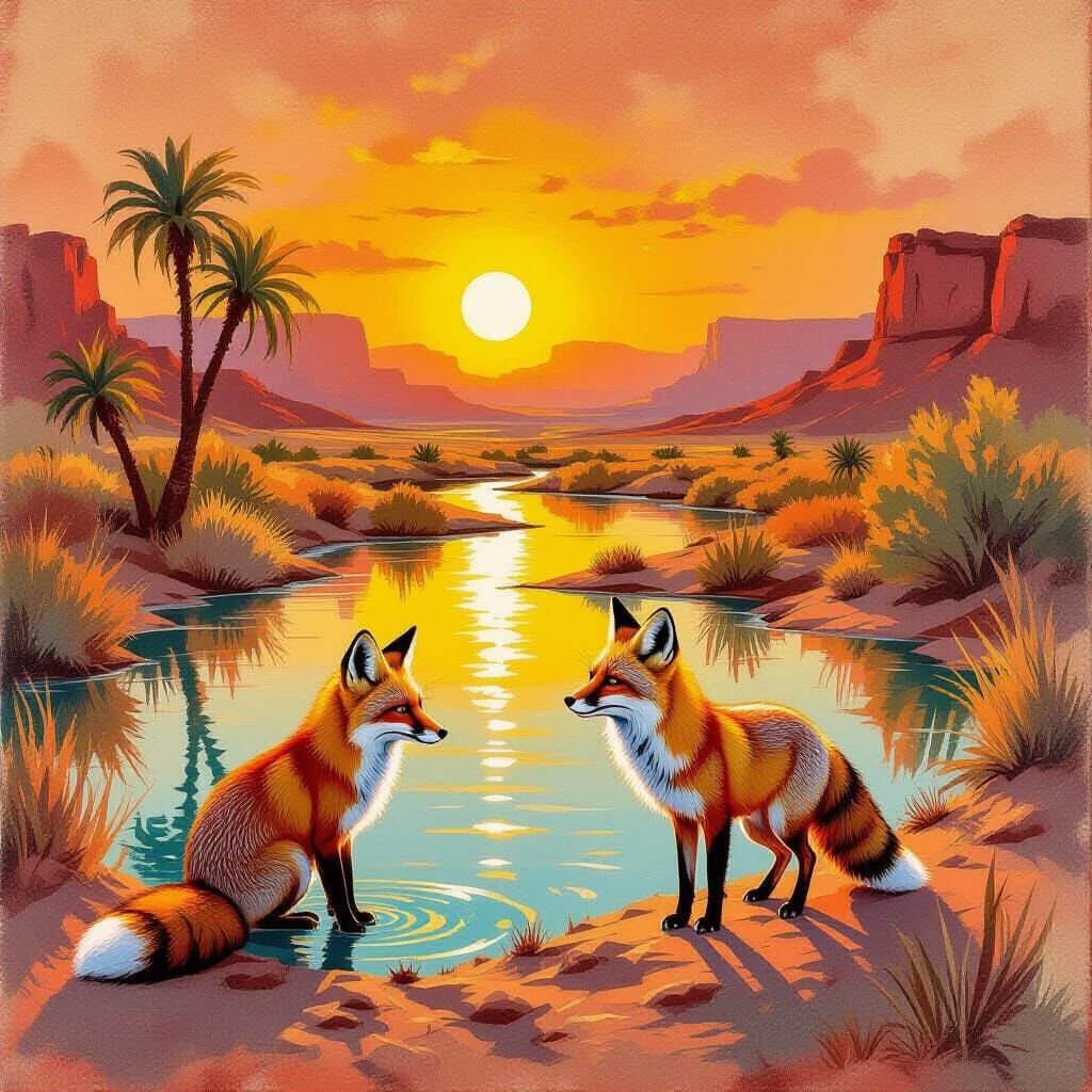Desert Fox Finds Mirage Oasis in Pastel Chalk Style