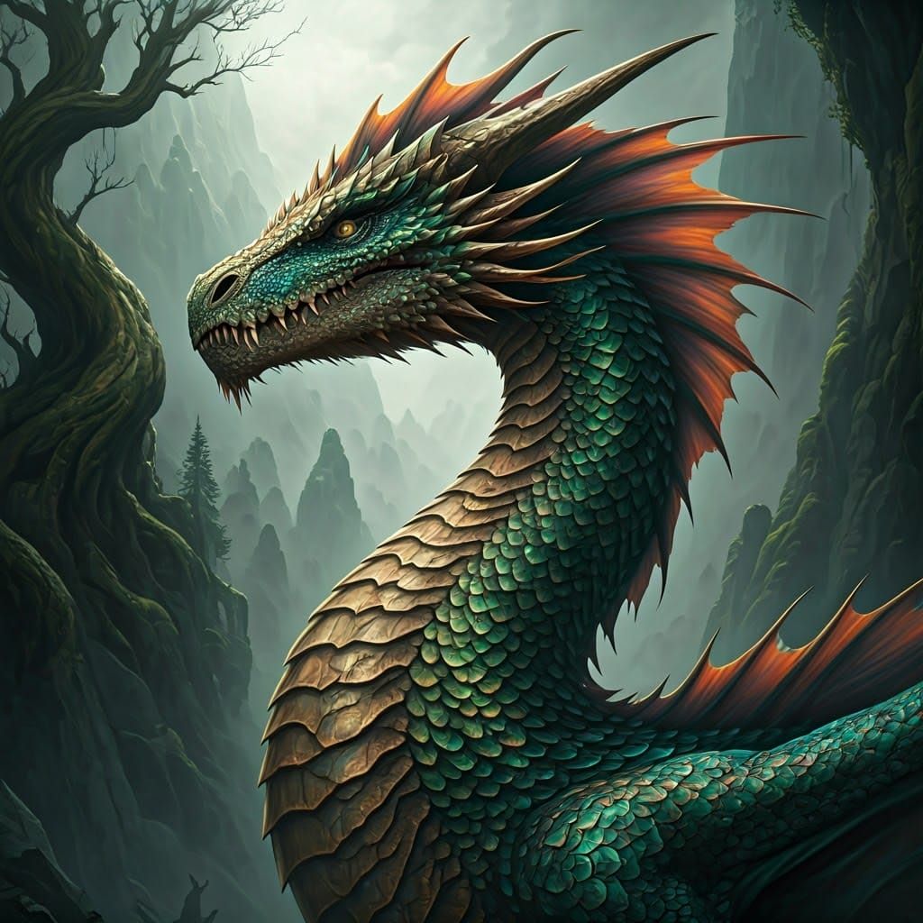 Majestic Dragon in Fantasy Landscape, 8k Matte Painting