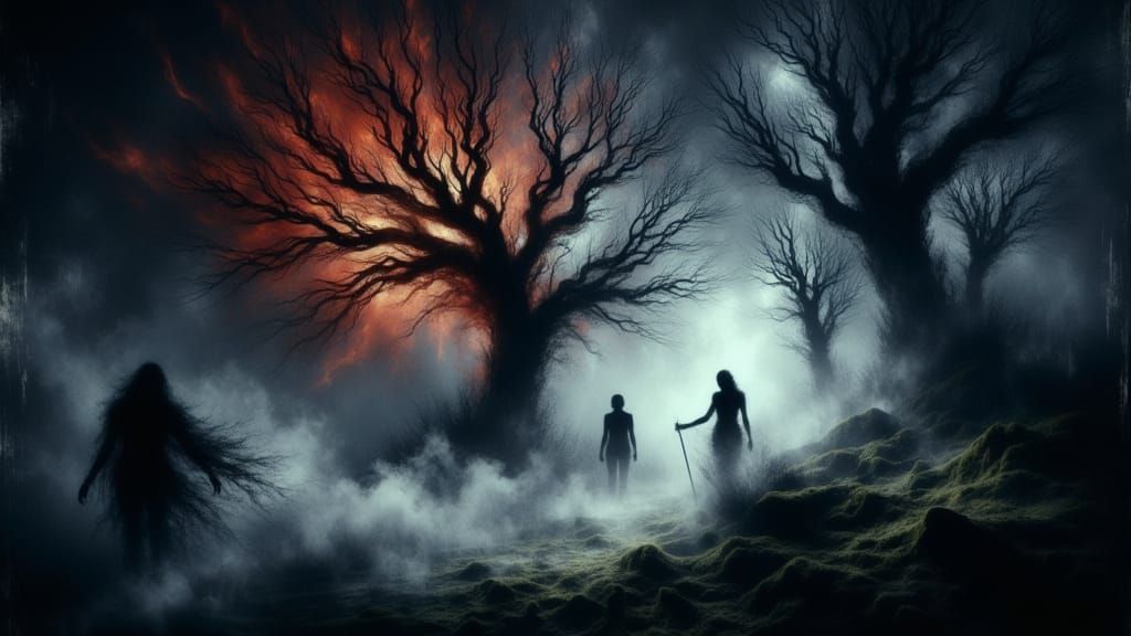 Surreal Appalachian Trail Encounter in Gothic Horror Style